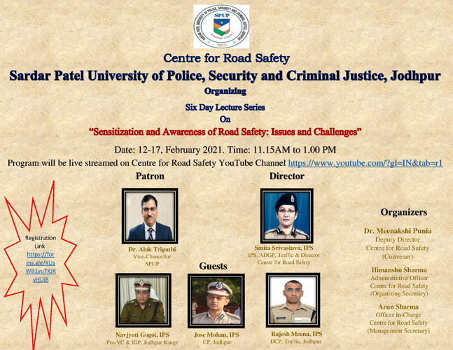 Brochure of Program by Centre of Road Safety, Sardar Patel University, Jodhpur